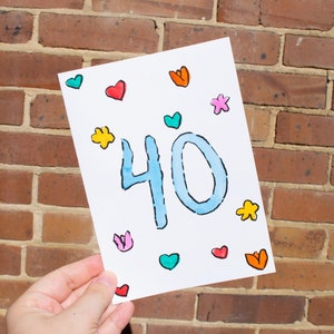 40 Feliz Aniversário Cartão de Aniversário Pintado à Mão