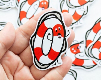 Life Preserver Sticker Stationery Funny Face Character Stickers Stationery Kawaii Cute Fun Silly Professional