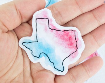 Texas State Shape Watercolor Sticker Handmade Red White Blue Stationary Pride Prideful USA United States American Southern