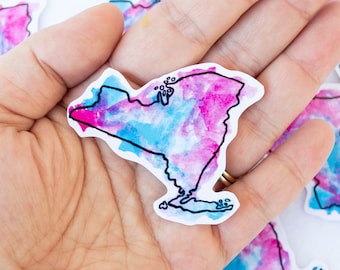 New York State Shape Sticker Watercolor Painted Pink Blue USA United States of America Proud Scrapbooking Paper Crafts Art