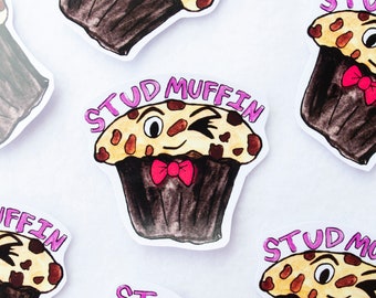 Stud Muffin Watercolor Sticker Cute Kawaii Food Culinary Foodie Stickers Stationery Stationary Bowtie Fancy Man Men Husband Hubby Love Art