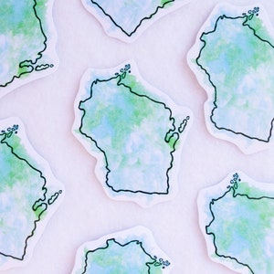 Pegatina de acuarela con la forma del estado de Wisconsin