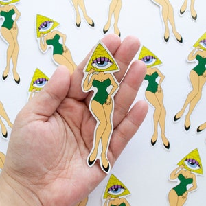 Illumi-Naughty Sticker Pinup Stationery Cute Girl Woman Women Body Illuminati Illuminaughty Pin-Up Girls Tattoo Pyramid Water Bottle Sticker