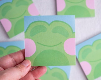 Cute Green Frog Frogs Froggy Kawaii Pastel Aesthetic Dreamy Stationery Stationary Green Blue Pink Anime Memo Pad Note Pad Sticky Note