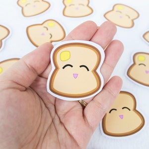Cute Buttery Toast Sticker Food Foodie Handmade Anime Cartoon Kawaii Butter Buttered Toasts Bread Slice Adorable Face Emotion Paper Craft