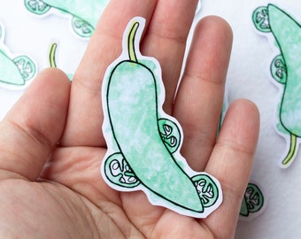 Jalapeno Sticker Green Pepper Hot Spicy Stationery Mexico Food Spice Temperature Heat Culinary Watercolor Stickers Designer Gift Ideas Art