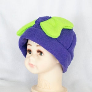 Purple and Green Bow Infant to 6 Month Sized Fleece Hat Beanie Cap Costume Cosplay Soft Fluffy Violet Neon Warm Winter Autumn Fall Weather image 1