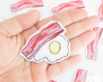 Bacon and Eggs Watercolor Sticker Cute Kawaii Breakfast Food Stationery Stationary Handmade Unique Pork Sunnyside Up Foodie Paper Crafts Art