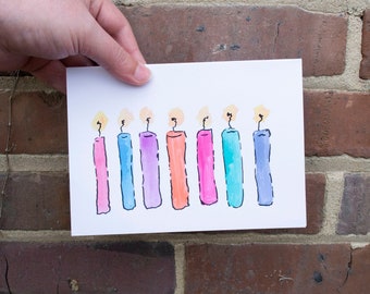 Birthday Candles Happy Birthday Hand Painted Greeting Card