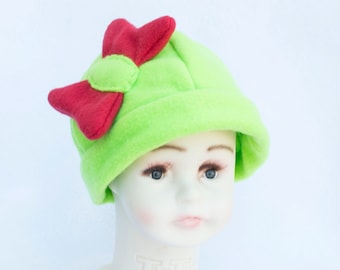 Red and Green Bow Christmas Hat Costume Beanie Childs Cap Winter Toque Cosplay Baby Clothes Clothing Fleece Soft Sensory Play Infant Child