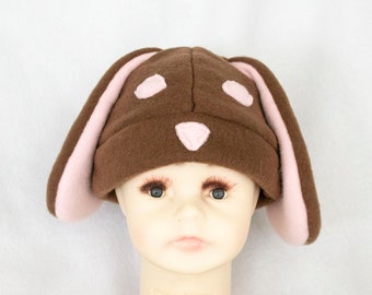 Brown and Pink Floppy Eared Bunny Rabbit Cute Kawaii Soft Fleece Beanie Children Size Baby Infant to 6 Months Winter Fluffy Flop Ears Rabbit