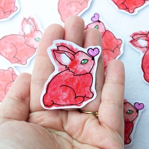 Adesivo de aquarela de animal de coelho vermelho do amor