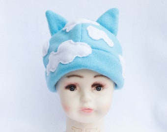 Blue Cloudy Sky Baby Beanie Hat Infant to 6 Month Sized Cap Soft Fluffy Skyline Kawaii Cute Costume Cosplay Cat Ears Kitty Beanie Kids Size