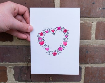 Flora Heart Valentine's Day Card Greeting Card Watercolor Cards Blank Inside Painted Card