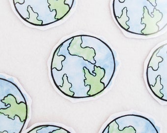 Watercolor Planet Earth Globe Sticker Stationary Solar System Learning Educational Stickers Earth Day Ground Water Continents Territories