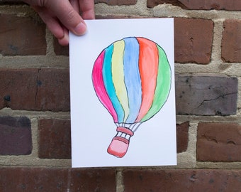 Hot Air Balloon Hand Painted Greeting Card