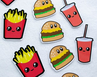 Soda Cup Sticker Cheeseburger French Fries Fast Food Drink Cola Coke Cute Kawaii Stationary Drinking Culinary Character Face Red Foodie