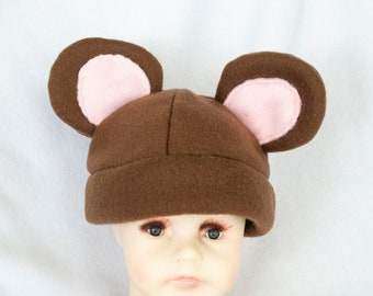 Cute Brown Bear Infant to 6 Months Sized Beanie Cap Hat Babies Sized Costume Hat Kawaii Cute Bears Cuddle Soft Fluffy Safe Pink Ears Animal