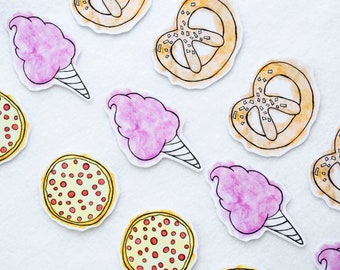 Cotton Candy Pretzel Pizza Watercolor Art Sticker