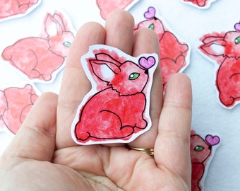 Red Love Bunny Cute Kawaii Sticker Watercolor Stationery Stationary Heart Animal Planner Stickers Cartoon Anime Brown Water Bottle Stickers