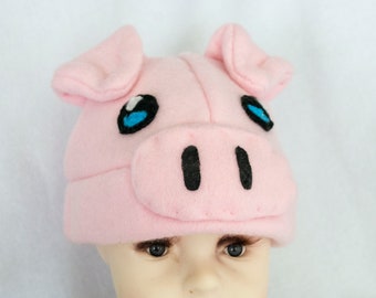 Pink Pig Fleece Hat Infant to 6 Months Sized Piggy Pigs Adorable Kawaii Cute Anime Cartoon Farm Animals Animal Pets Miniature Farmers Babies