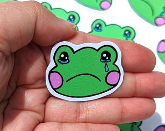 Crying Frog Face Head Sticker Handmade Kawaii Cute Stickers Stationery Stationary Anime Cartoon Frogs Toad Toads Green Tears Cry Sad