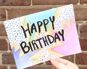 Fireworks Happy Birthday Hand Painted Greeting Card