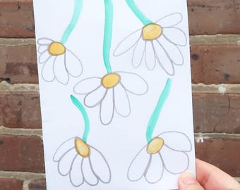 Falling Daisy Hand Painted Greeting Card