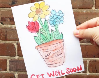 Potted Flowers Get Well Soon Hand Painted Greeting Card
