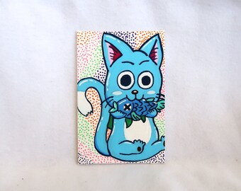 Happy Cat Acrylic Painting Hand Painted Anime Cartoon