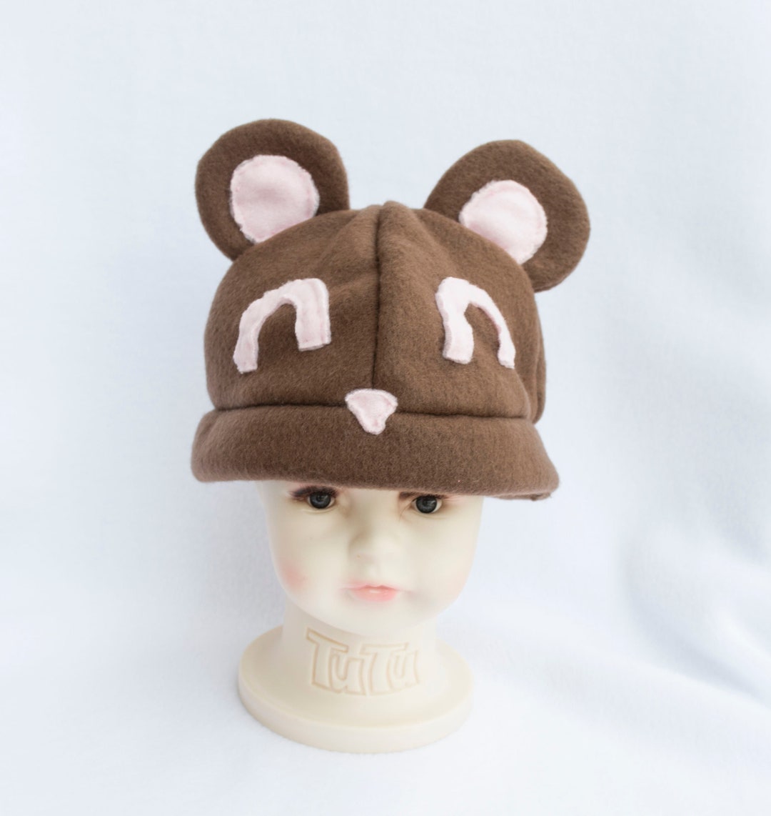 Cutie Bear Baby Knitted Cap With Faux Fur- Navy main image 1