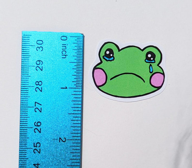 Crying Frog Face Head Sticker Handmade Kawaii Cute Stickers Stationery Stationary Anime Cartoon Frogs Toad Toads Green Tears Cry Sad image 3