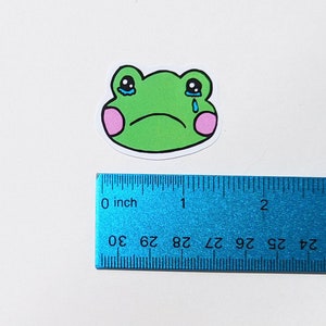Crying Frog Face Head Sticker Handmade Kawaii Cute Stickers Stationery Stationary Anime Cartoon Frogs Toad Toads Green Tears Cry Sad image 4