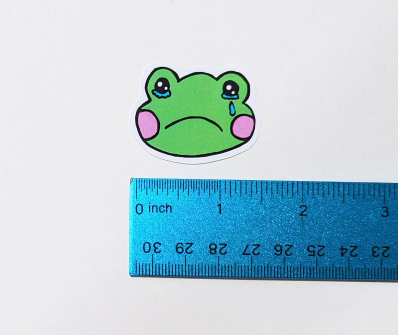 Crying Frog Face Head Sticker Handmade Kawaii Cute Stickers Stationery Stationary Anime Cartoon Frogs Toad Toads Green Tears Cry Sad image 4
