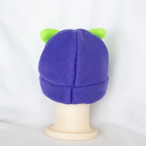 Purple and Green Bow Infant to 6 Month Sized Fleece Hat Beanie Cap Costume Cosplay Soft Fluffy Violet Neon Warm Winter Autumn Fall Weather image 4