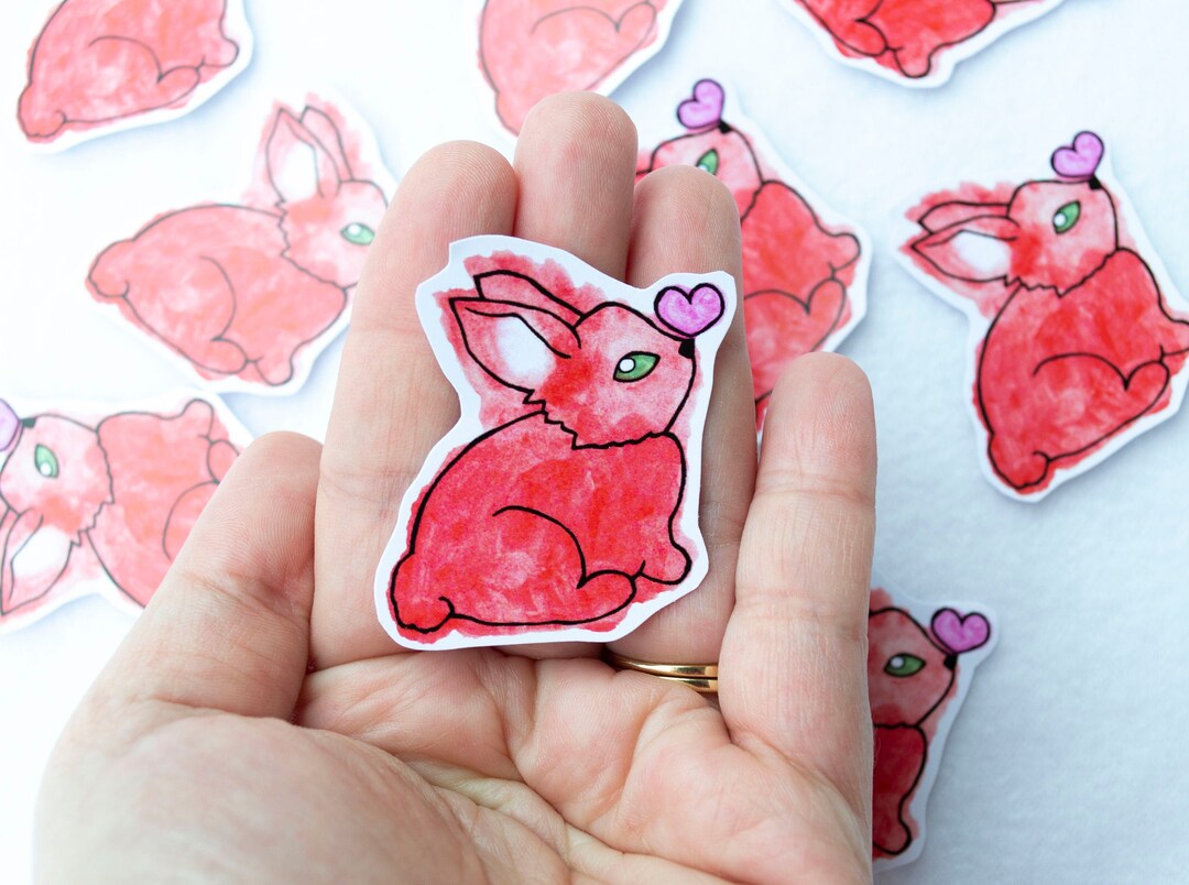 Red Love Bunny Cute Kawaii Sticker Watercolor Stationery Stationary ...