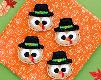 Thanksgiving Turkey Felties ~ DIY hair clips bows badge reels zipper pulls planner clips appliques
