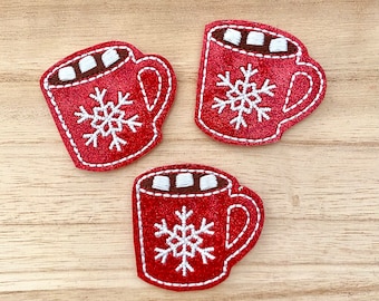 Hot Cocoa Christmas Winter Holiday Felties ~ DIY hair clips bows badge reels zipper pulls planner clips appliques
