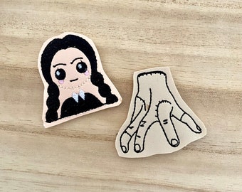 Wednesday and Thing Spooky Family Felties - Embroidered Appliques - DIY patches drink cozies hair clips bows badge reels zipper pulls