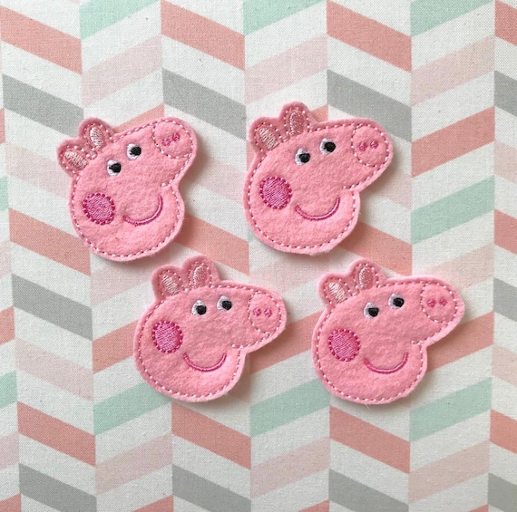 Cartoon Pig Embroidered Felt Appliques ~ DIY hair clips bows badge reels zipper pulls planner clips felties