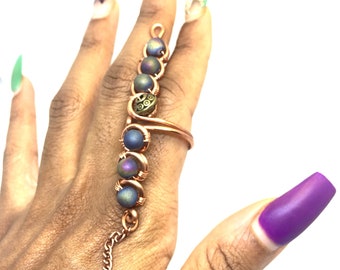 Anillo de titanio con cuarzo aura para chakras, joyería con piedras preciosas ajustable