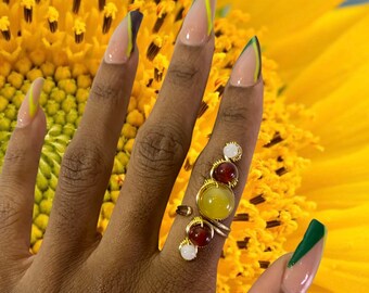 Creativity Ring | Sacral Chakra Ring | Moonstone | Carnelian | Yellow Opal | Copper | Brass