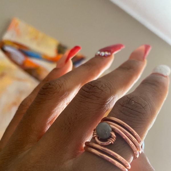 Copper Spiral Ring | Simple Spiral Ring | Copper band ring | Copper stone ring