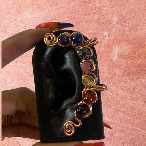 Chakra ear cuff, Copper ear cuff, Crystal ear cuff , Chakra jewelry , Root Sacral Solar Heart Throat Third Eye Crown Chakra Ear cuff