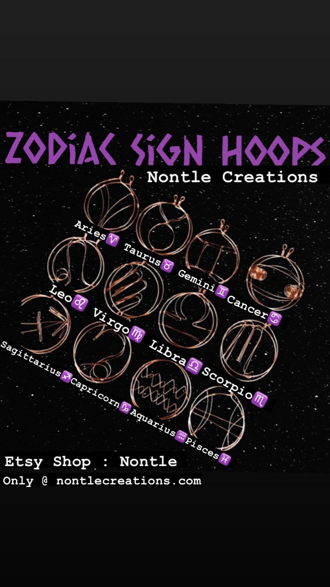 Zodiac Sign Earrings , Hoop Earrings , Zodiac Hoops , Copper Hoops