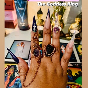 Goddess Ring | Copper Citrine Ring | Amethyst Ring | Celestite Ring | Crystal Chain Ring