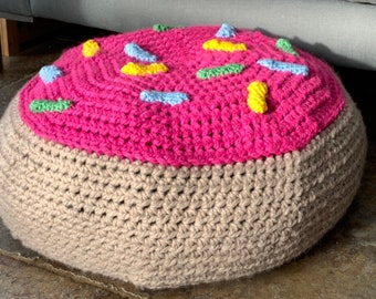 Crochet PDF Pattern: Sprinkle doughnut floor cushion/ Poof/ Fun make/ Easy/ chunky Yarn