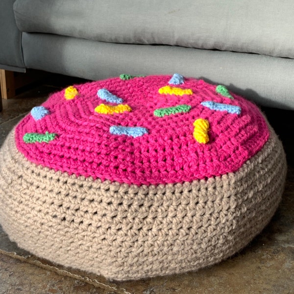 Crochet PDF Pattern: Sprinkle doughnut floor cushion/ Poof/ Fun make/ Easy/ chunky Yarn