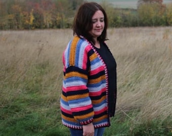 Striped Crochet Cardigan Pattern - Easy quick make - Instant PDF download