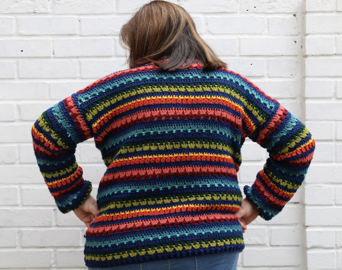 Lorette Striped Crochet Knit Sweater main image 1